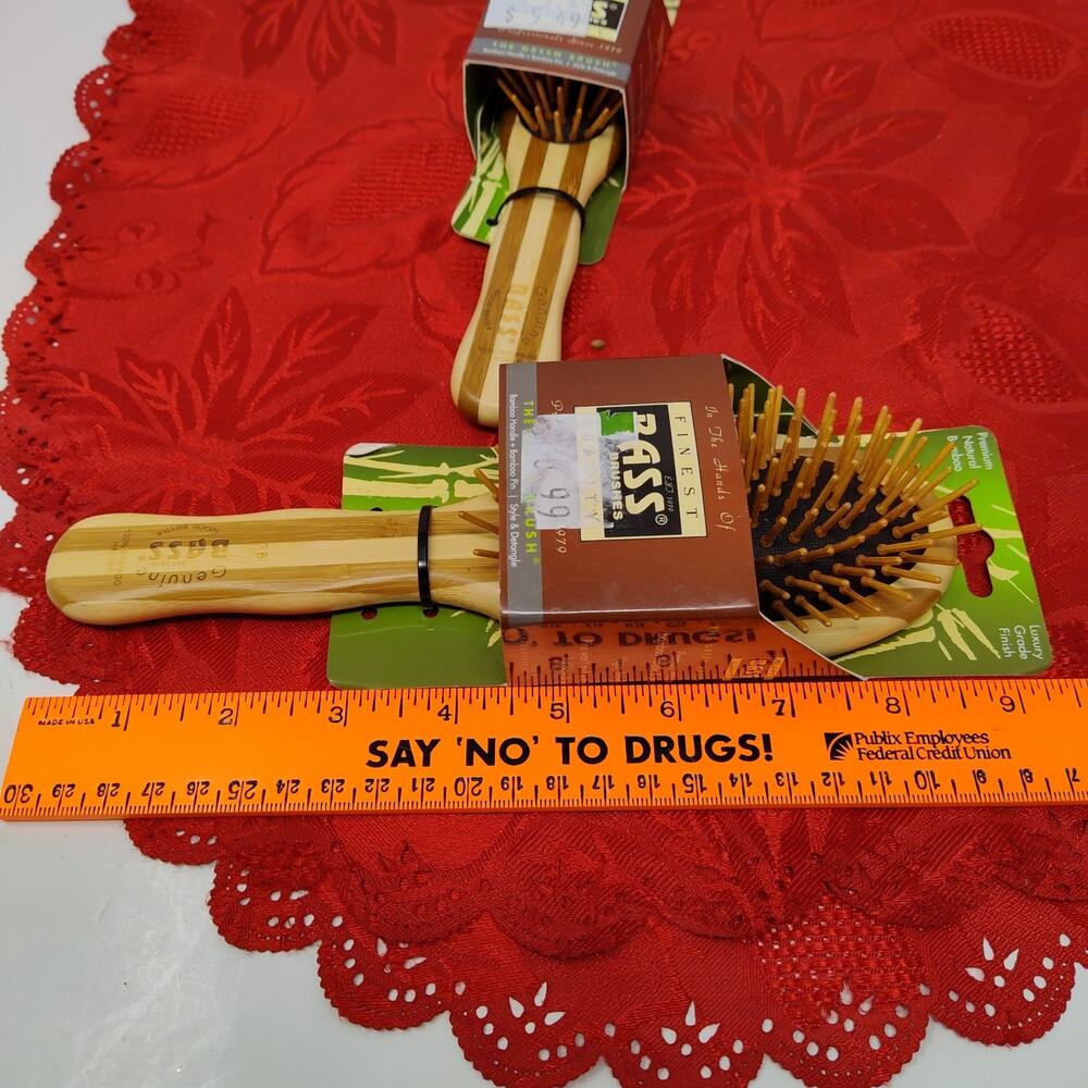 2X Lg & Sm Bass Brushes | The Green Brush Bamboo Pin + Bamboo Handle Hair Brush - Picture 5 of 6